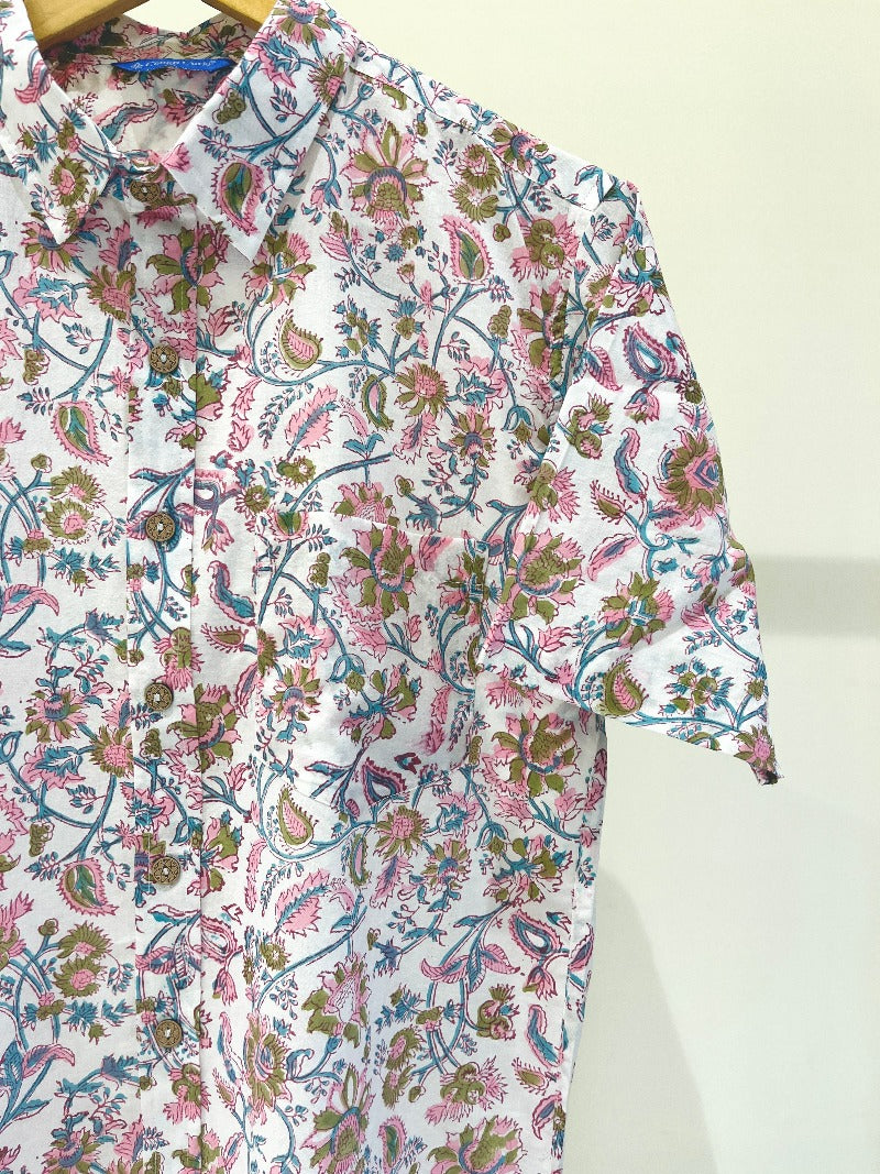 COTTON BLOCK PRINTED HALF SLEEVE SHIRT